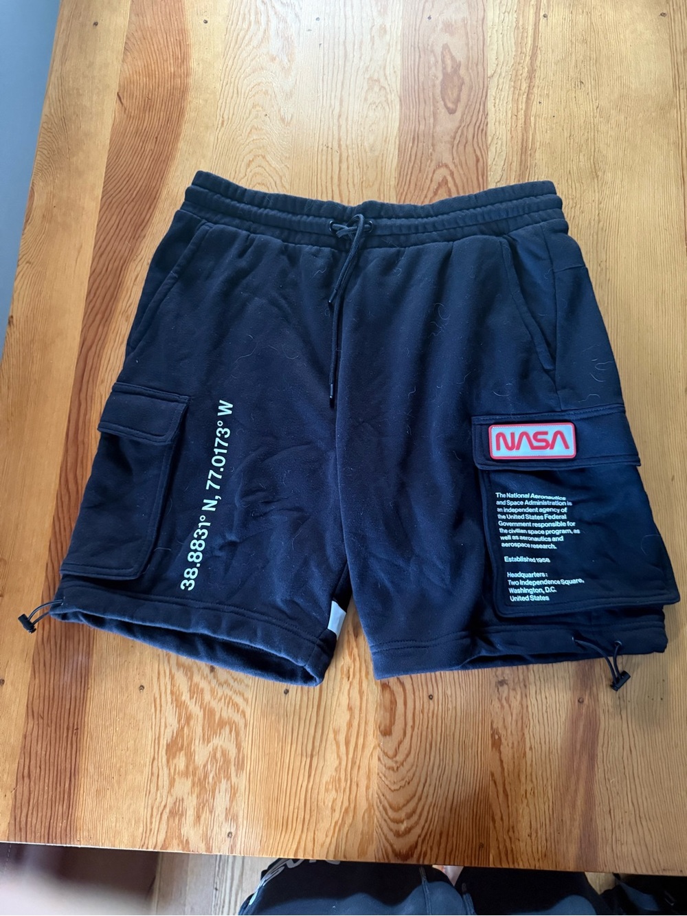 H&M Black Cargo Shorts with NASA Patch and Text Detail